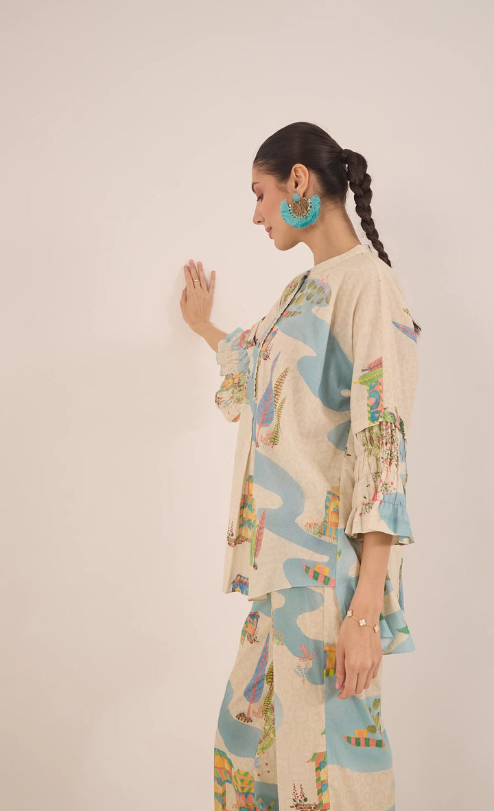 Safar: Cotton Namah Tunic With Boat Pants Co-ord Set