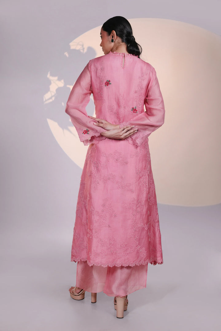 Peach Organza Kurta With Pant