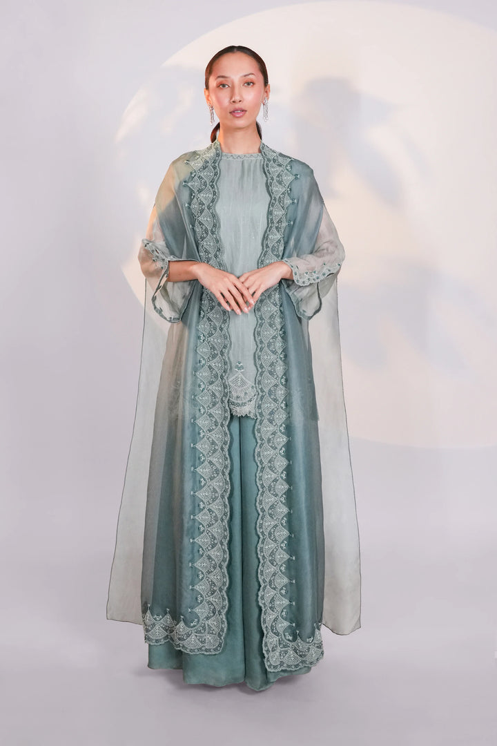 Blue Organza Lace Cape