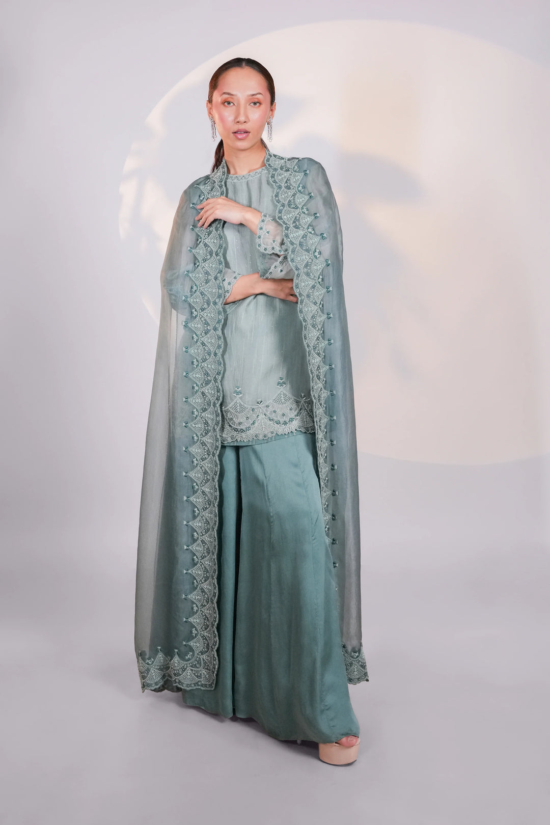 Blue Organza Lace Cape