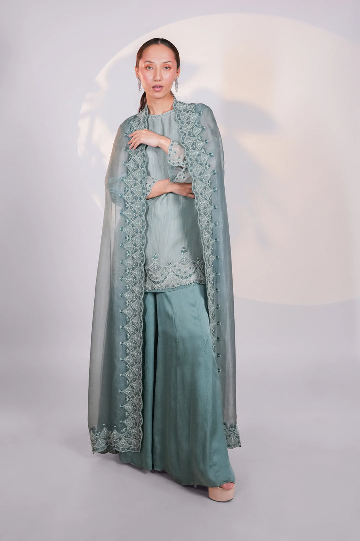 Blue Organza Lace Cape