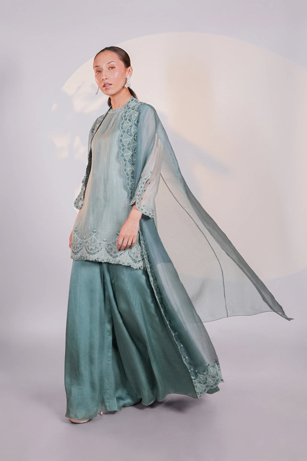 Blue Organza Lace Cape
