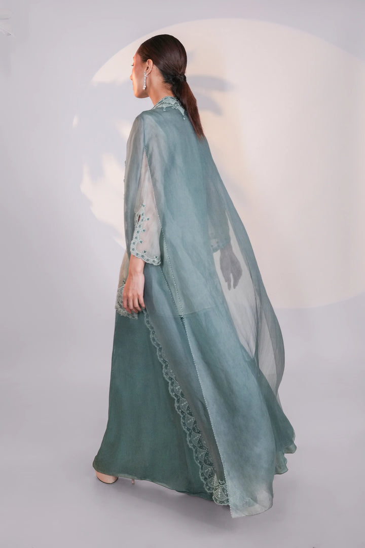 Blue Organza Lace Cape