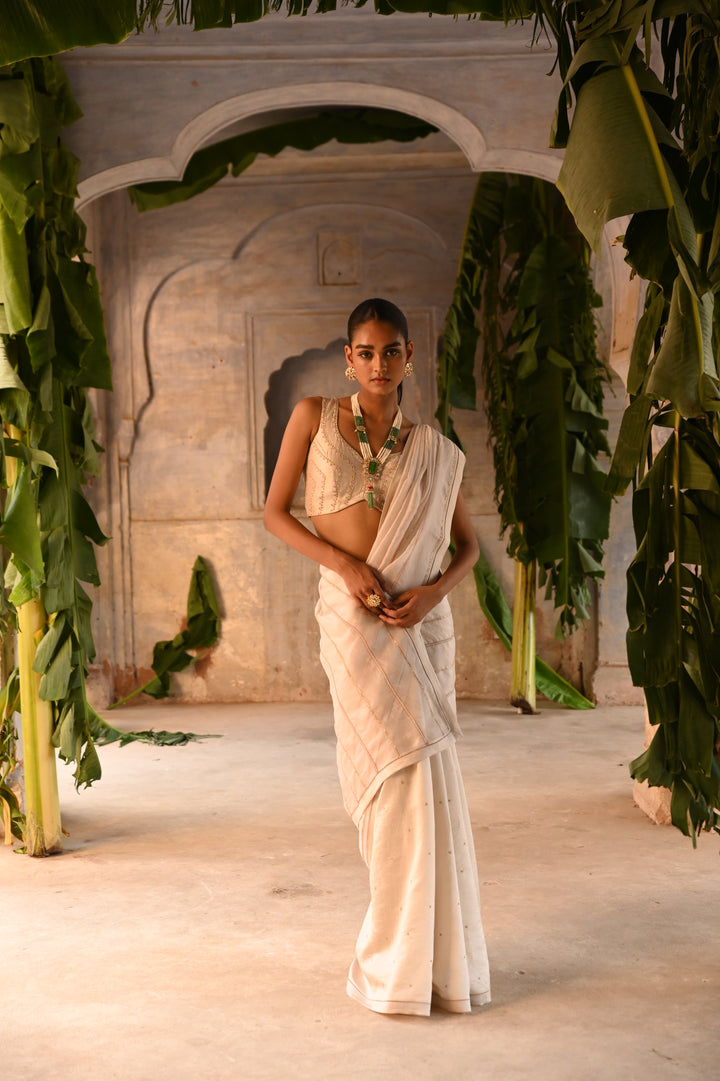 ivory half organza and half silk saree with blouse