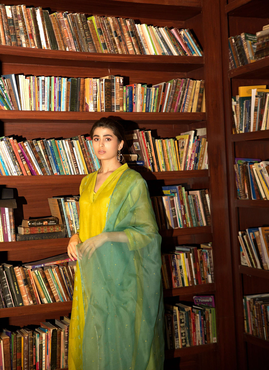 neon green side panelled a-line kurta set