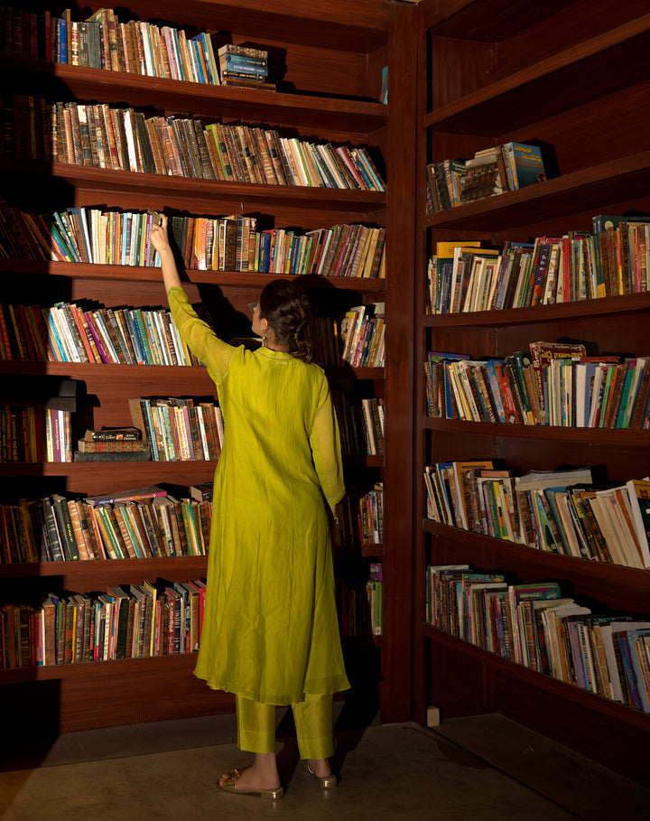 neon green side panelled a-line kurta set