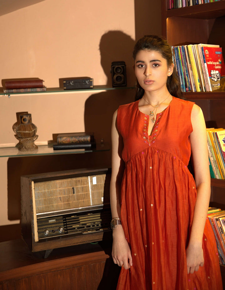 rust orange long dress