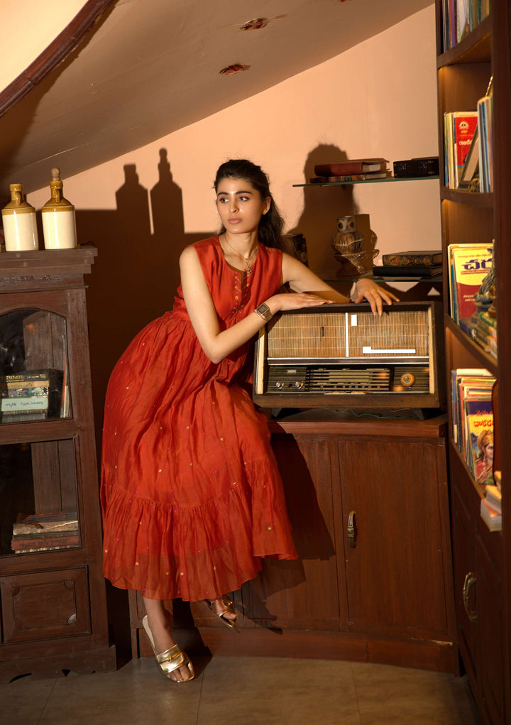 rust orange long dress
