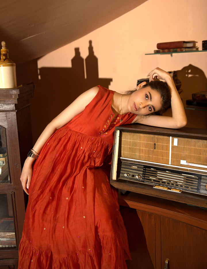 rust orange long dress