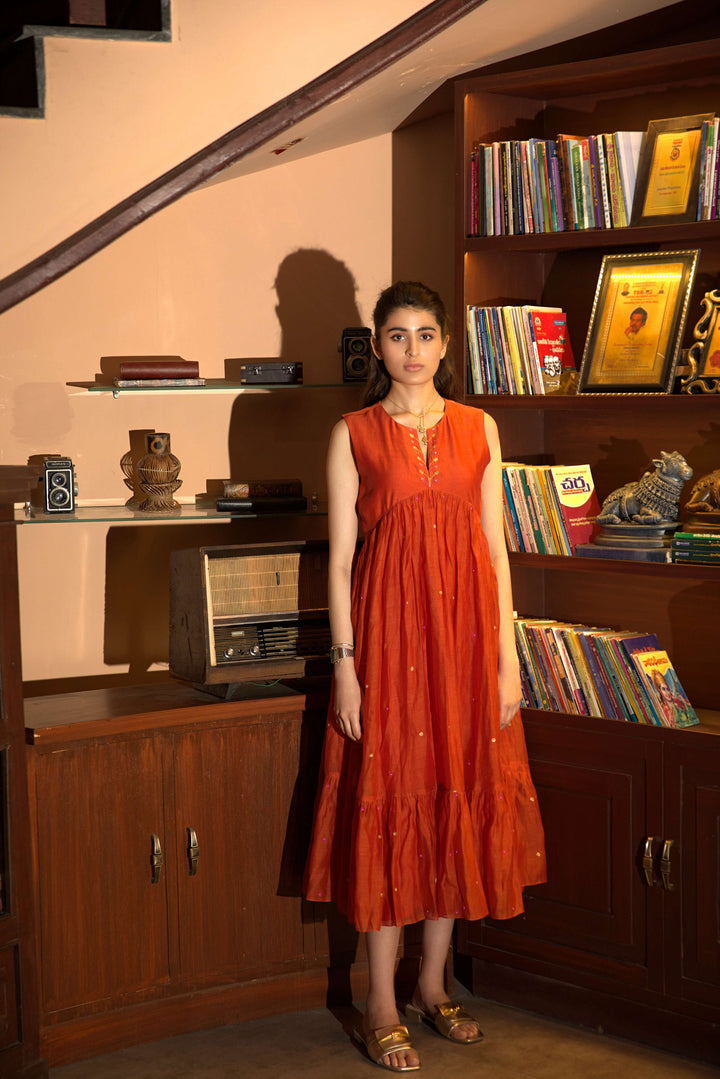 rust orange long dress