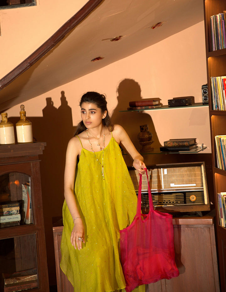 neon green slip dress
