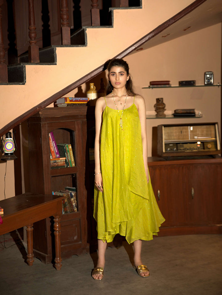 neon green slip dress
