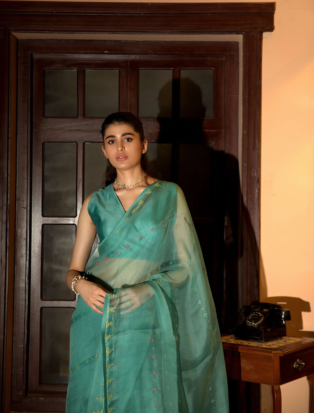 powder blue saree