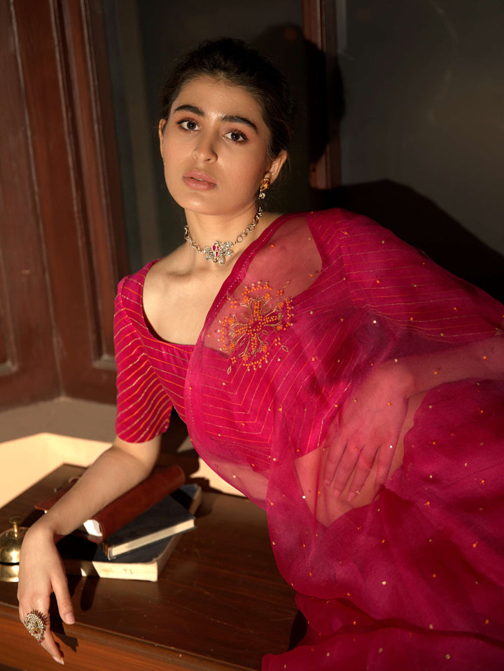 pink hand embroidered saree