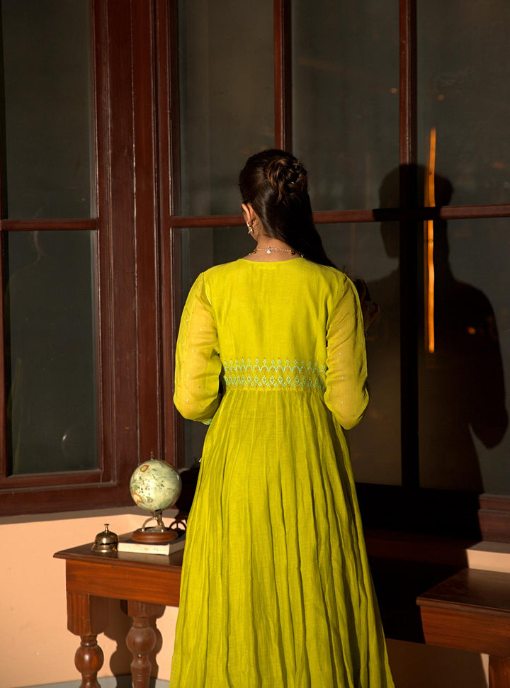 neon green anarkali set