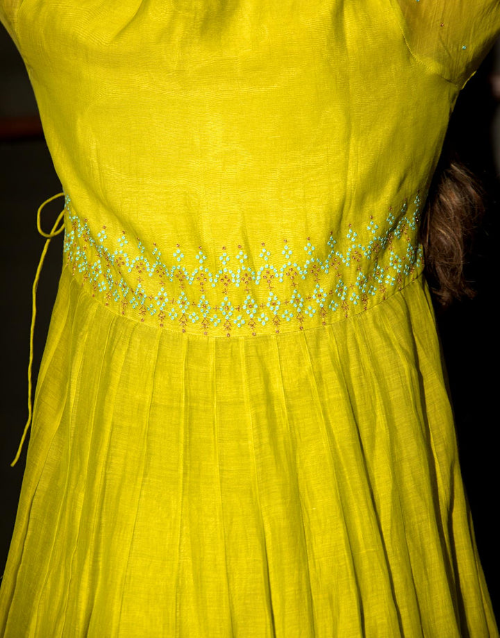 neon green anarkali set