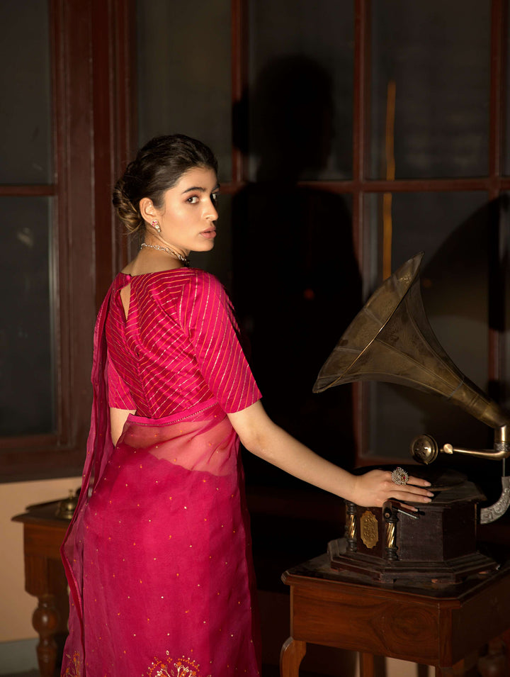 pink hand embroidered saree