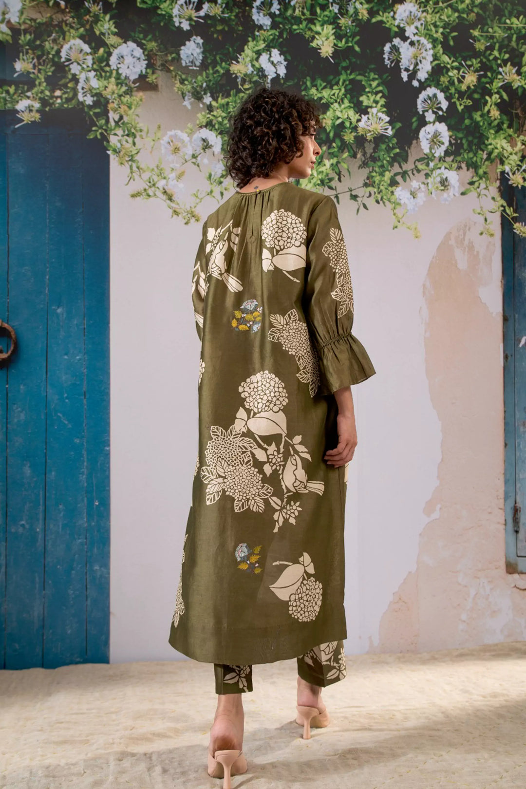 Discharge Print Olive Kurta Set