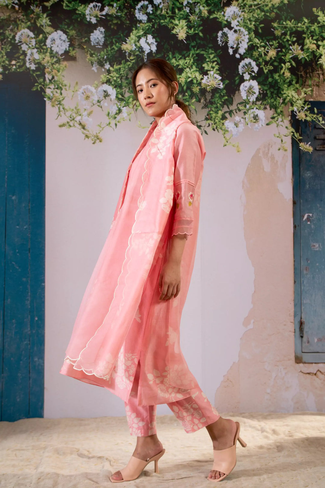 Discharge Print Pink Kurta Set