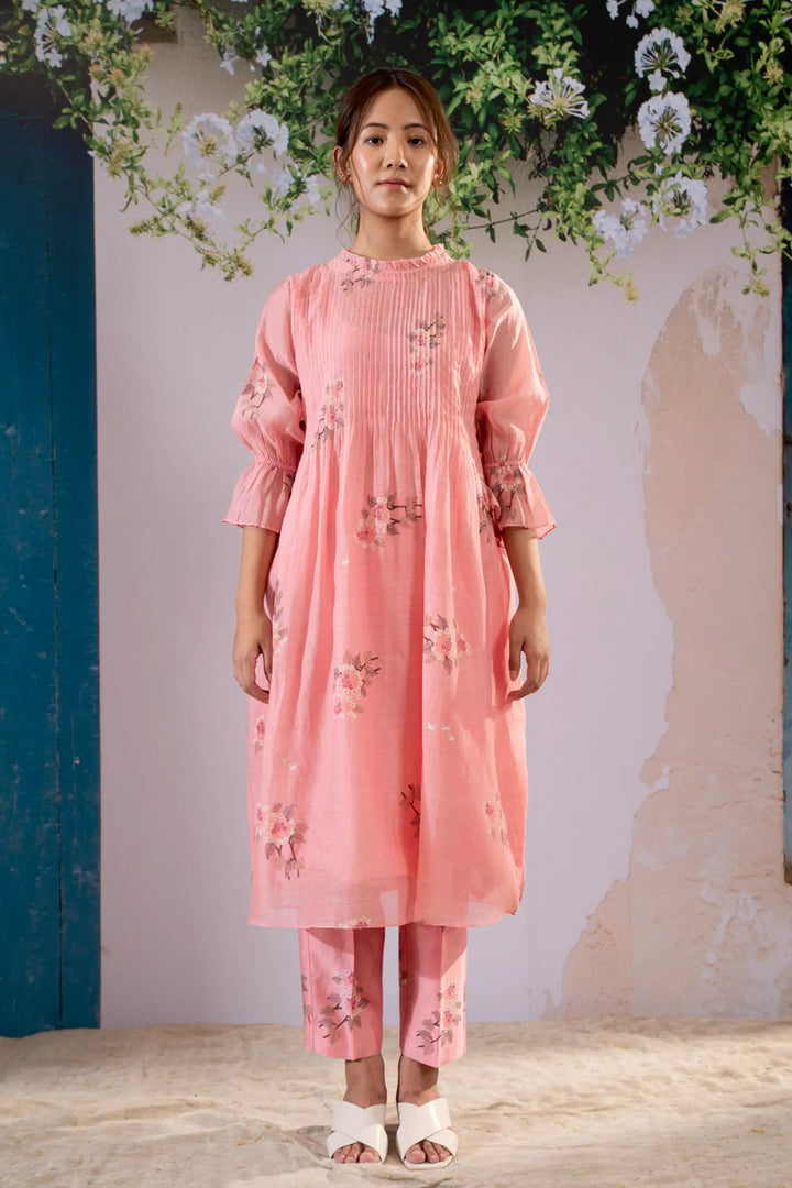 Discharge Print Pink Kurta Set