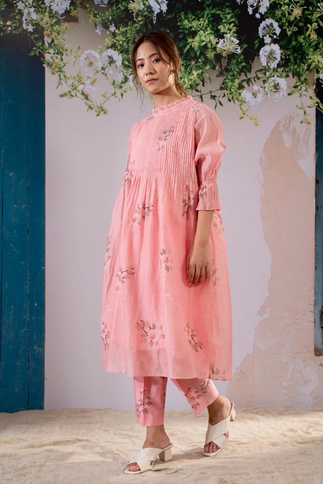 Discharge Print Pink Kurta Set