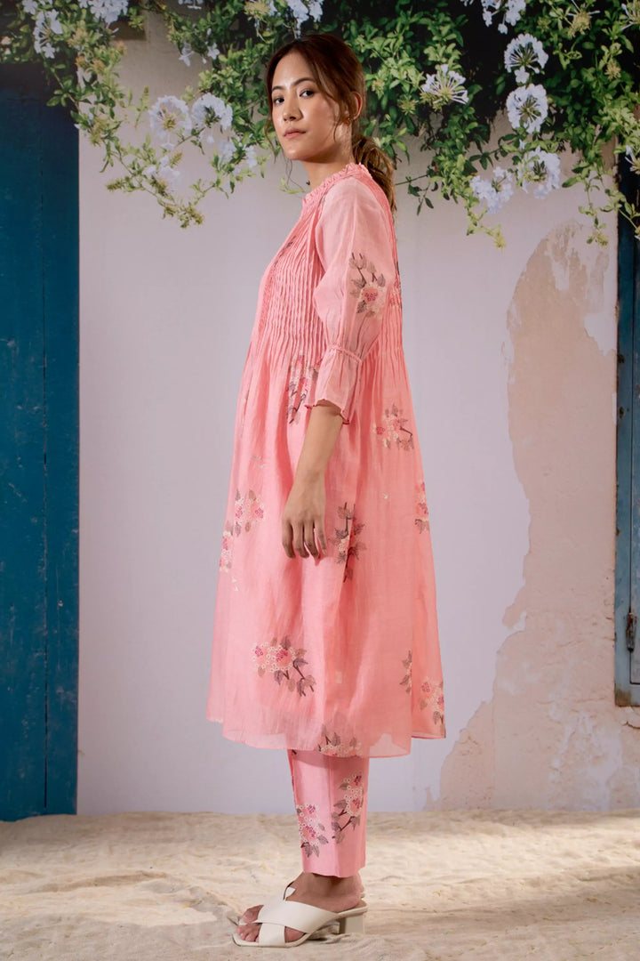 Discharge Print Pink Kurta Set