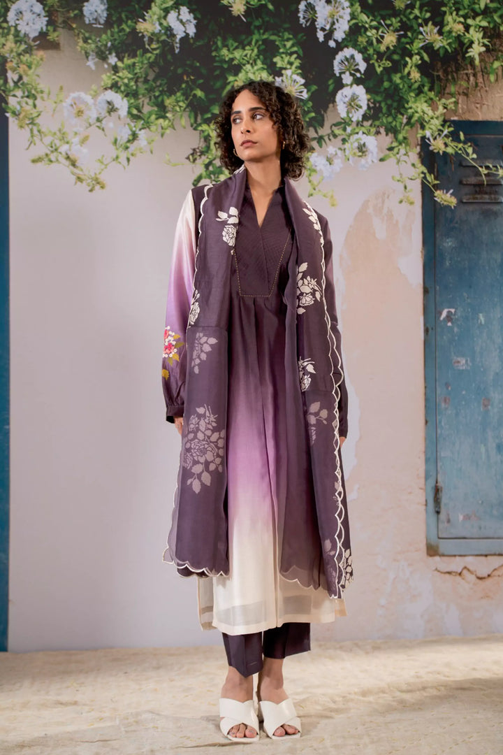 Discharge Print Ombre Kurta Set With Organza Dupatta