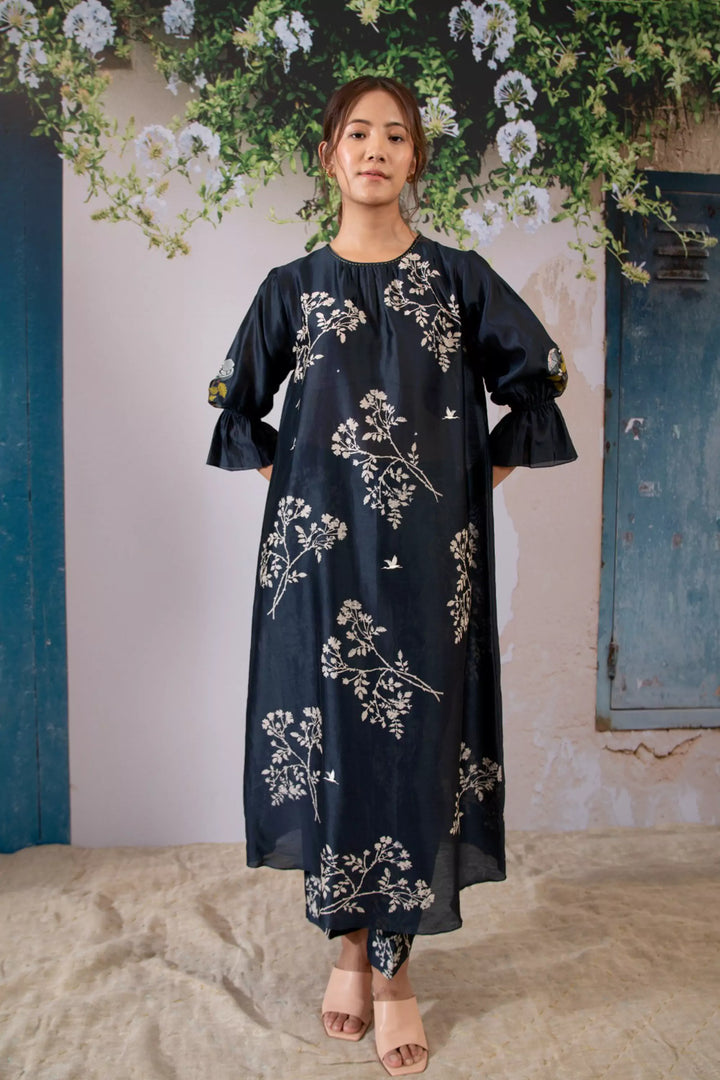 Discharge Print Indigo Kurta Set