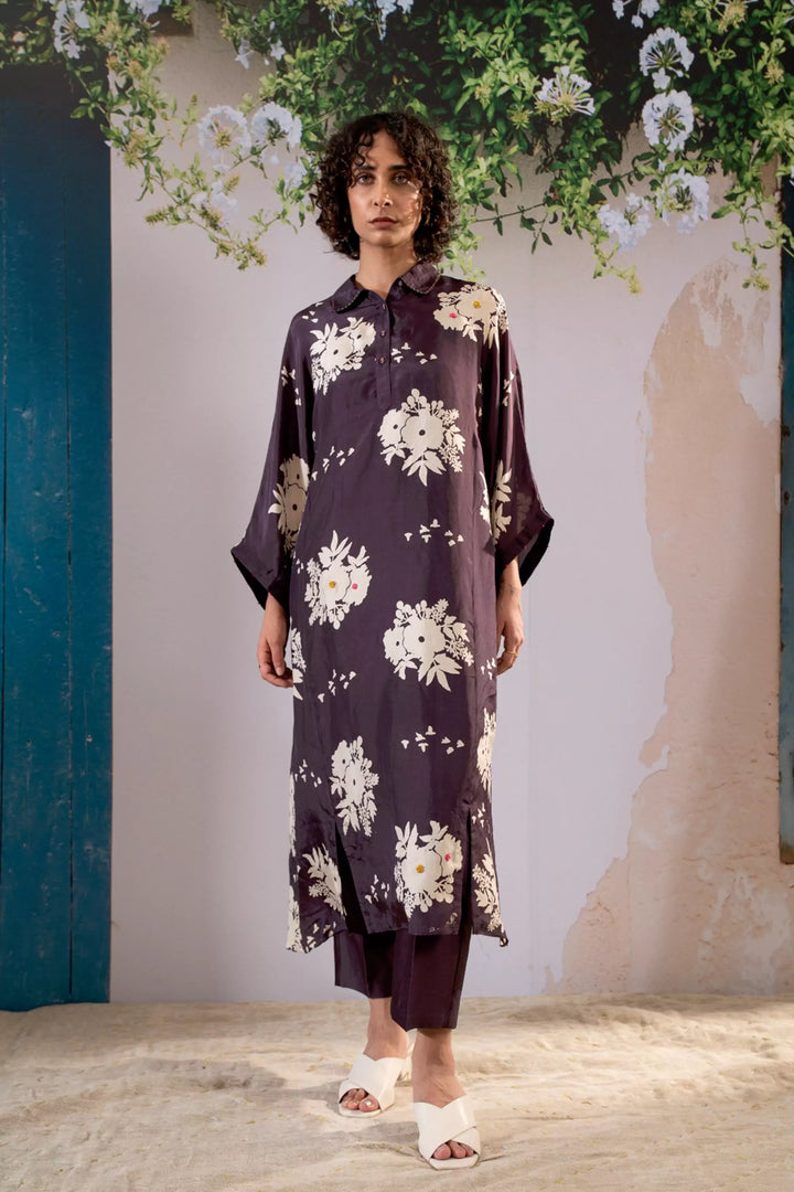 Discharge Print Lavender Kurta Set