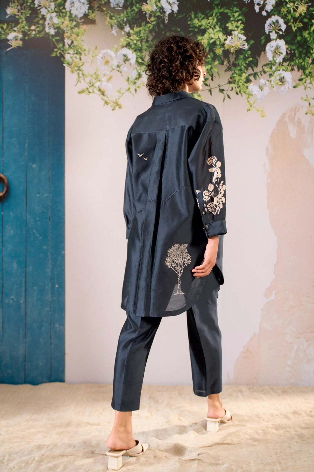 Discharge Print Oversized Shirt And Pant Set In Chanderi