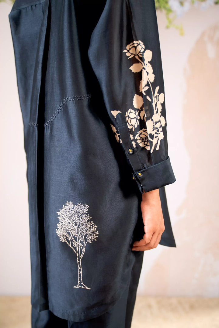 Discharge Print Oversized Shirt And Pant Set In Chanderi