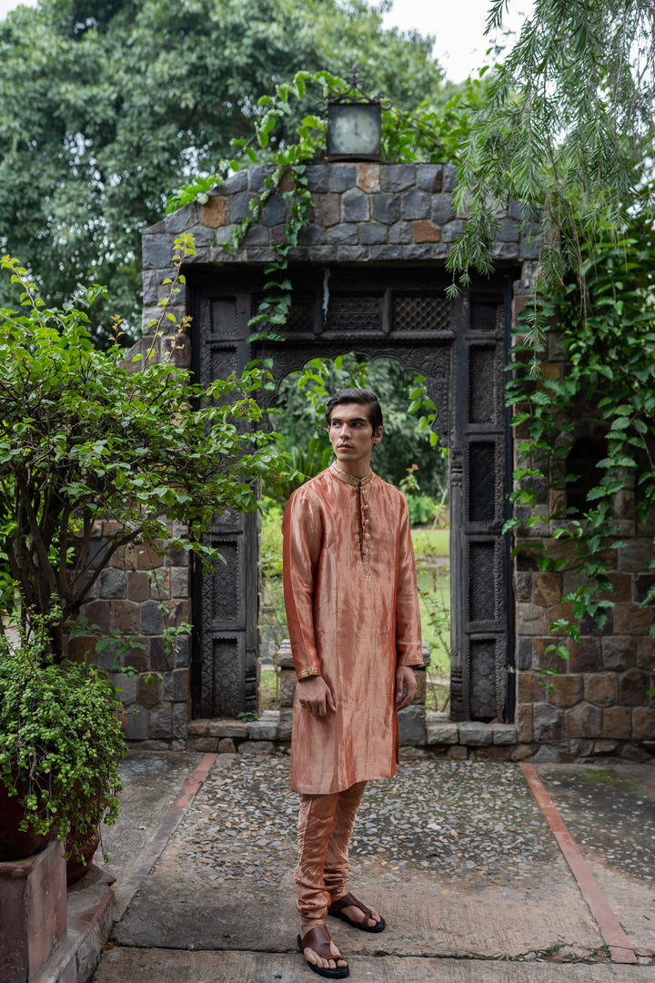 blush pink hand embroidered men's kurta