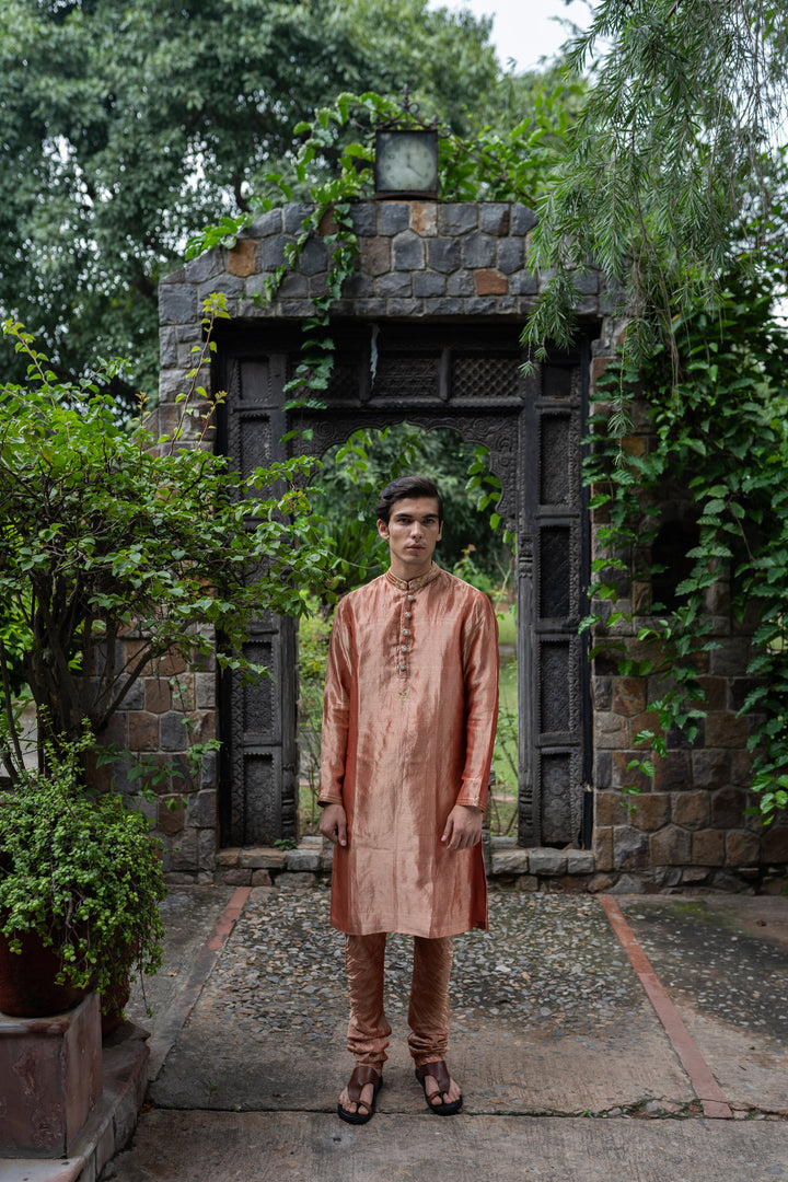 blush pink hand embroidered men's kurta