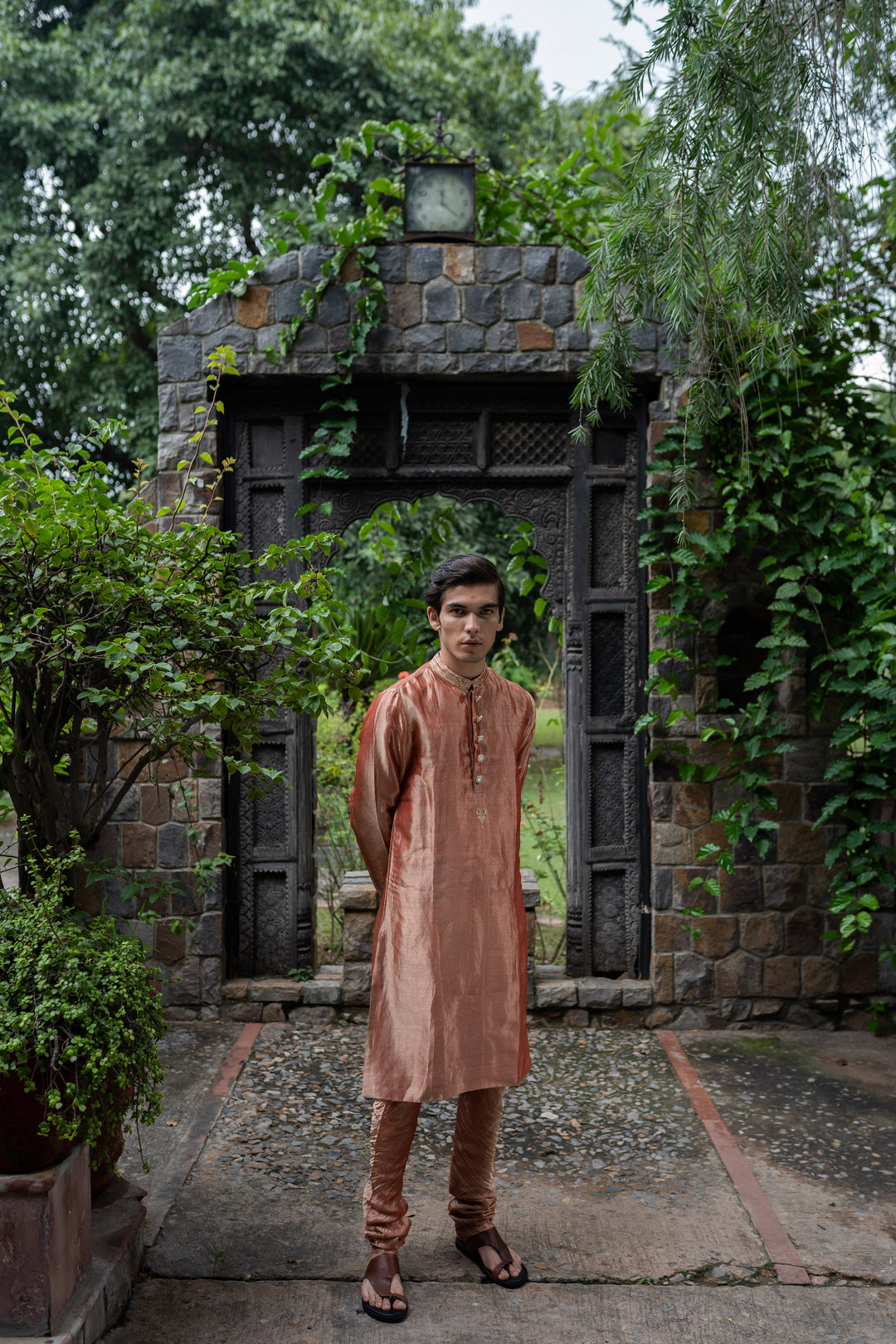blush pink hand embroidered men's kurta