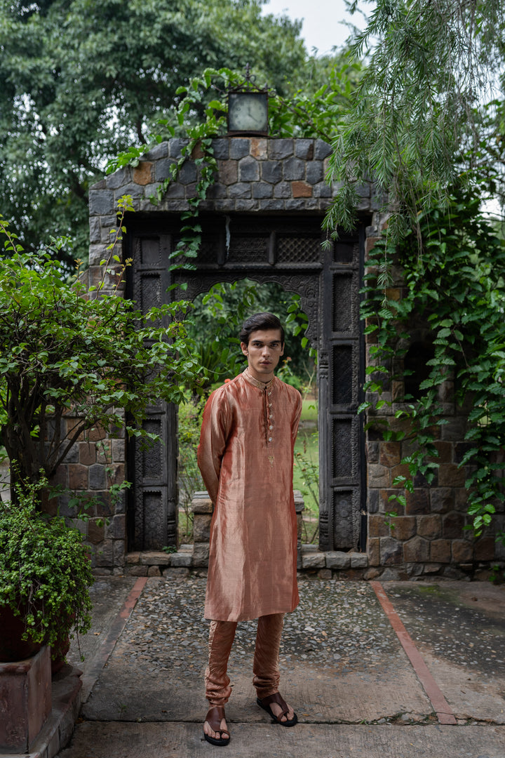 blush pink hand embroidered men's kurta