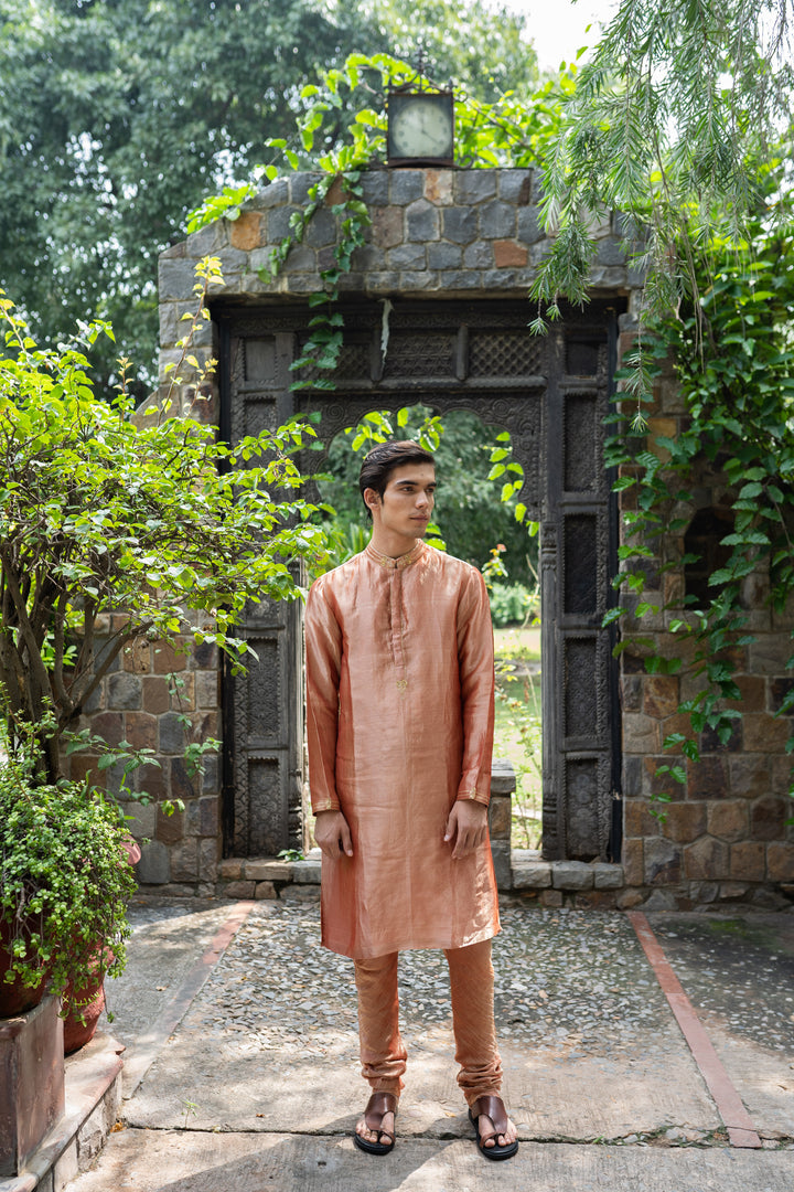 blush pink hand embroidered men's kurta