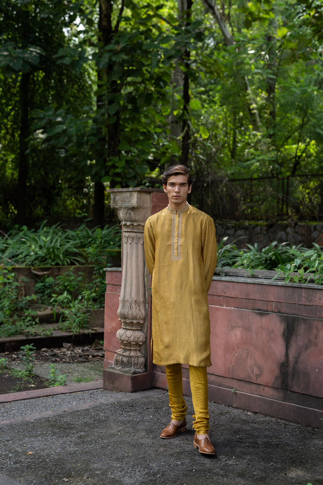 molten gold yellow hand embroidered kurta set