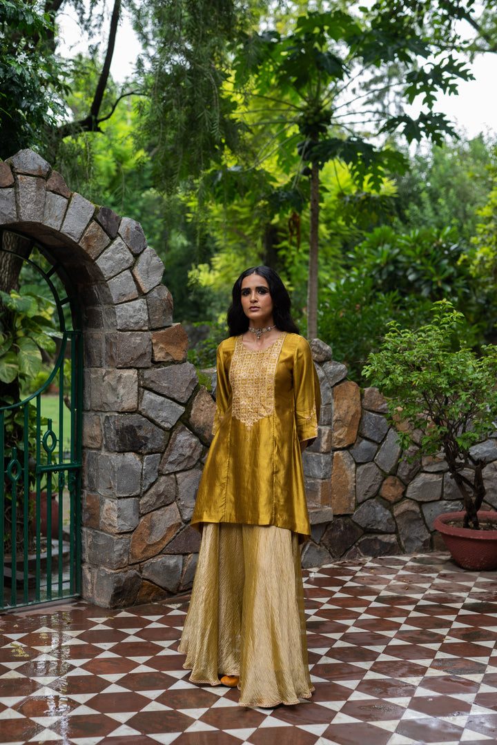 molten gold yellow short kurta set