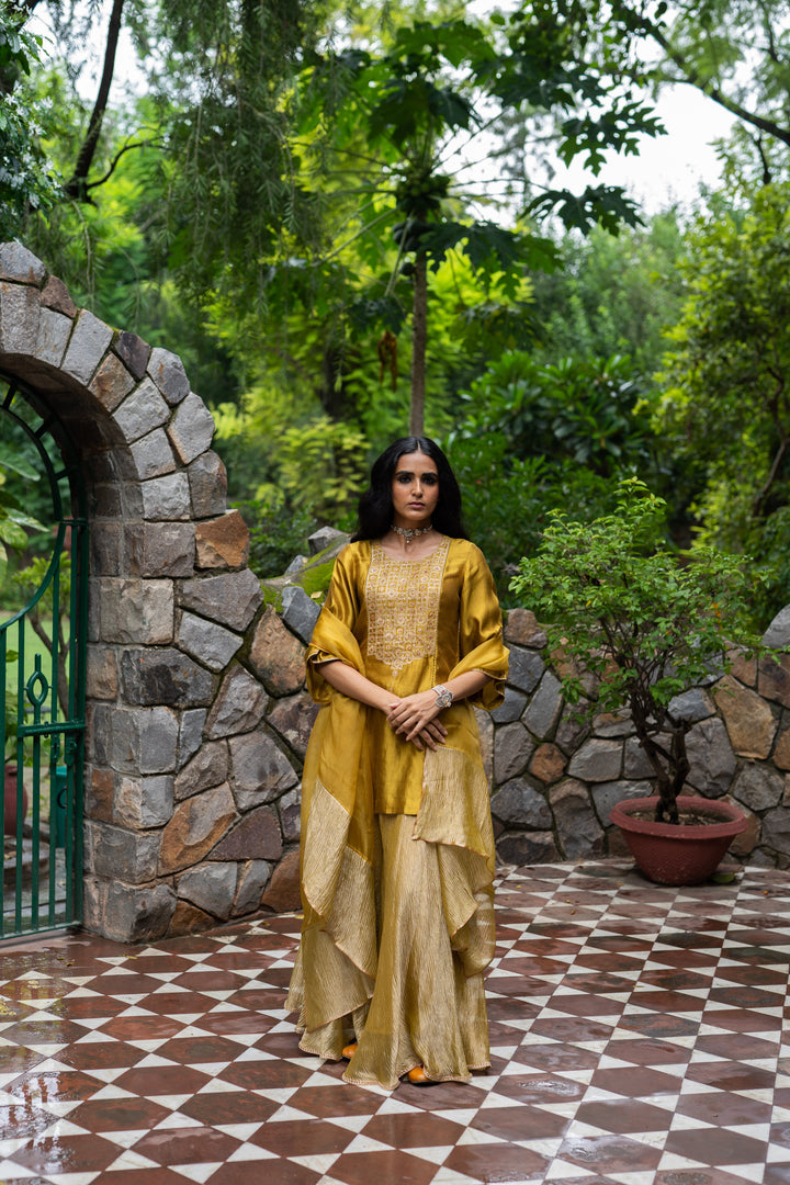 molten gold yellow short kurta set