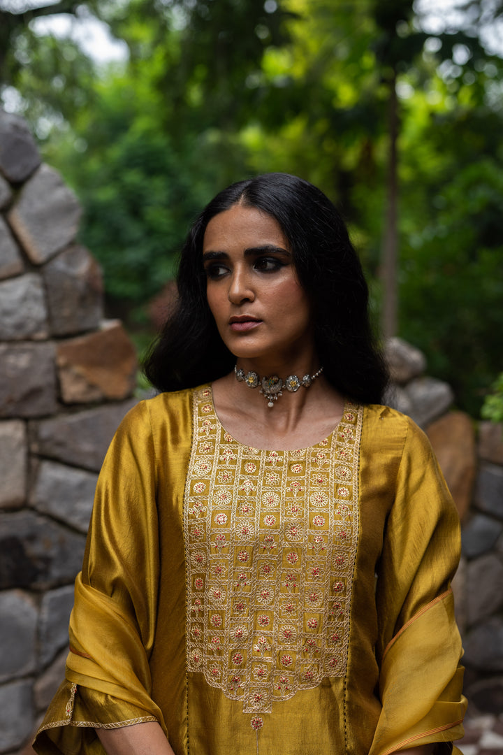 molten gold yellow short kurta set