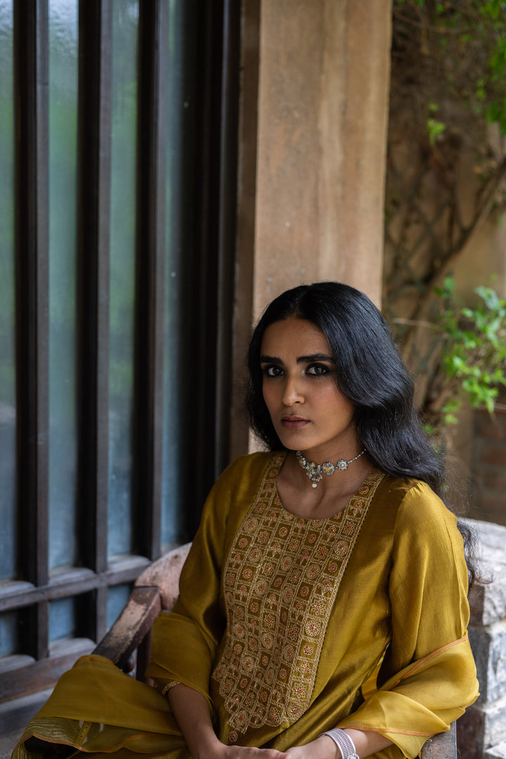 molten gold yellow short kurta set