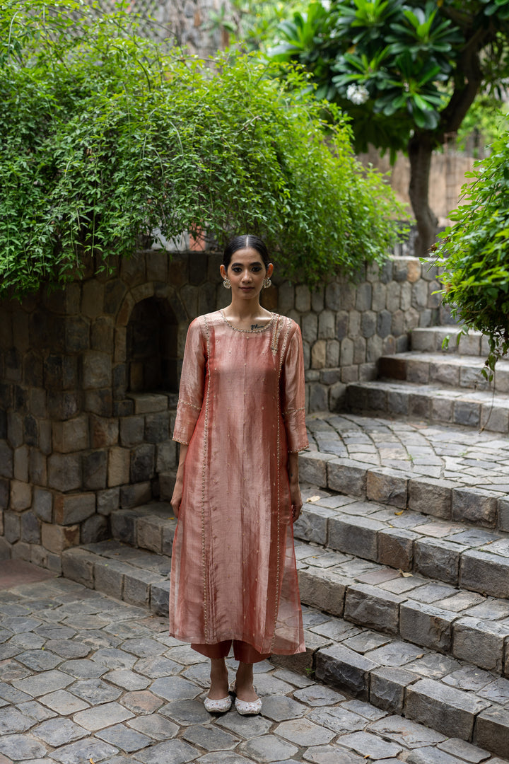 blush pink hand embroidered kurta with straight pant