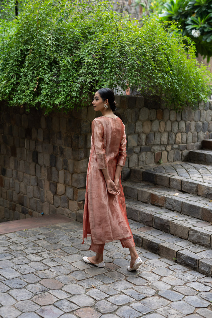 blush pink hand embroidered kurta with straight pant