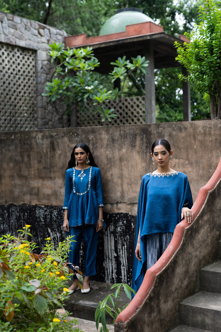 cobalt blue peplum with straight pant