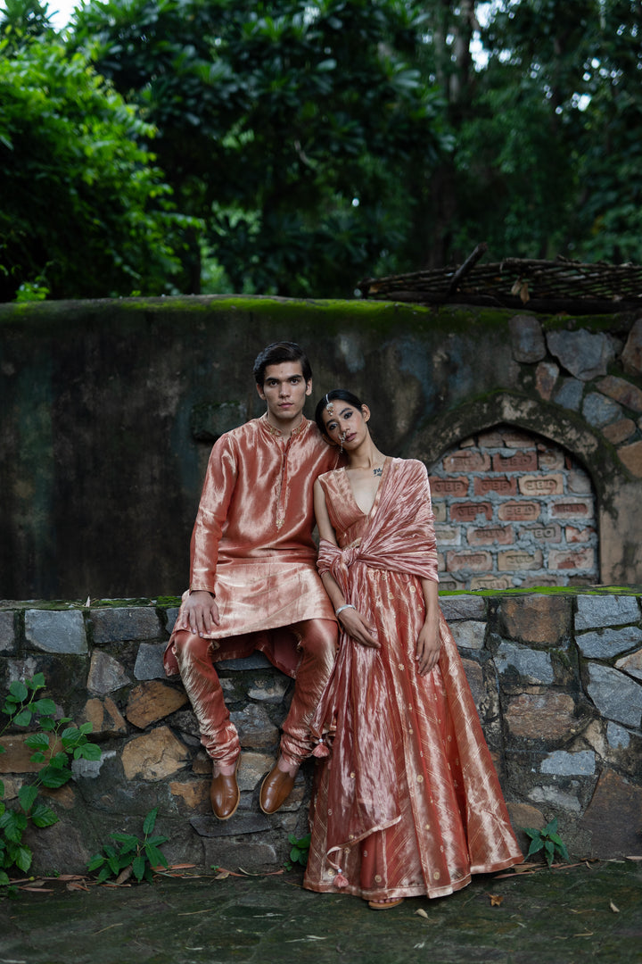 blush pink hand embroidered men's kurta