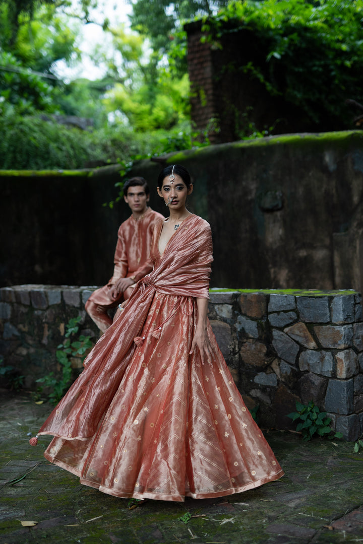 blush pink hand embroidered kalli lehenga set
