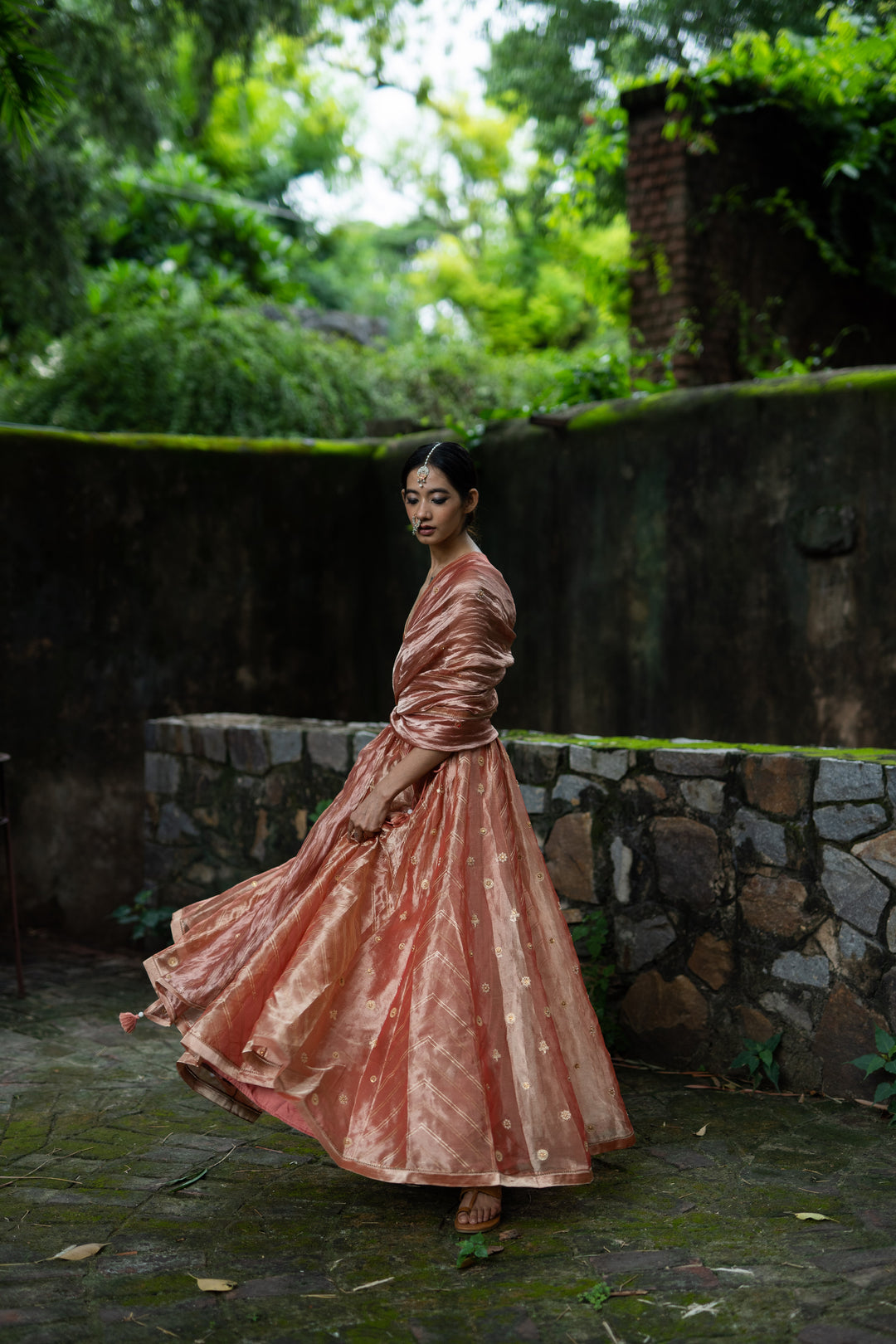 blush pink hand embroidered kalli lehenga set