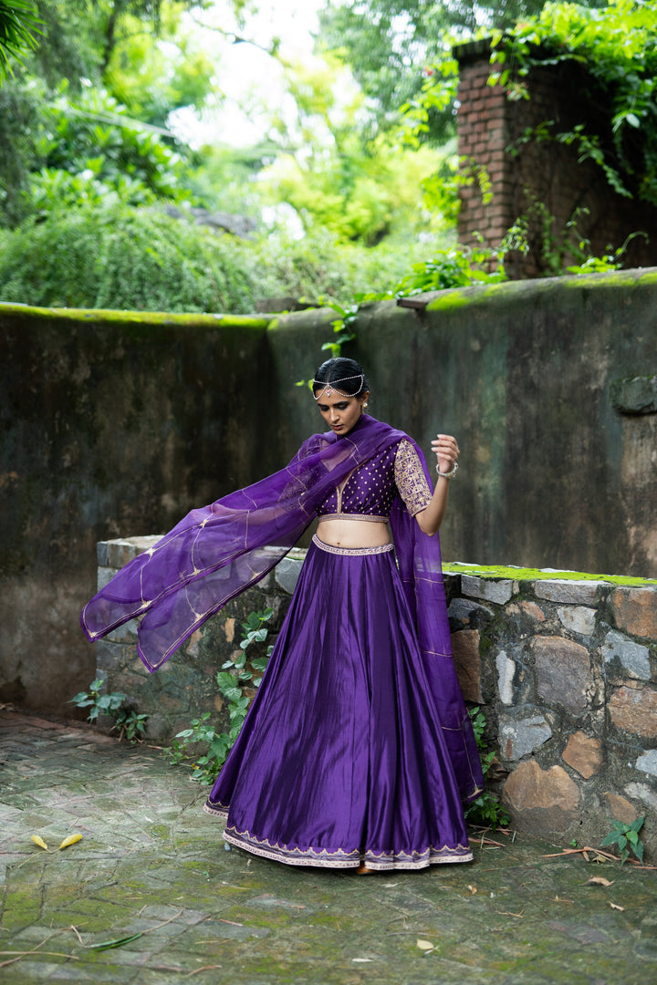 violet hand embroidered kalli lehenga set