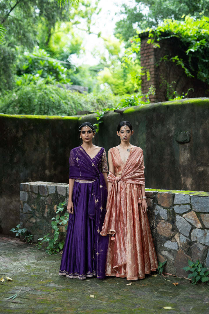 blush pink hand embroidered kalli lehenga set