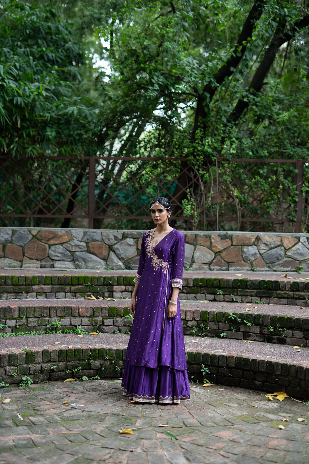 violet hand embroidered angrakha set